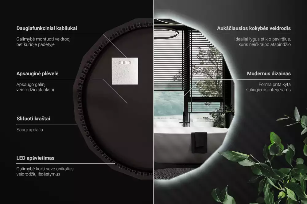 Miroir mural géométrique avec éclairage LED