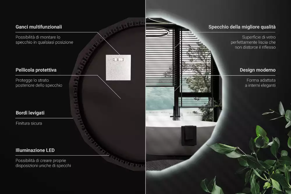 Miroir mural géométrique avec éclairage LED