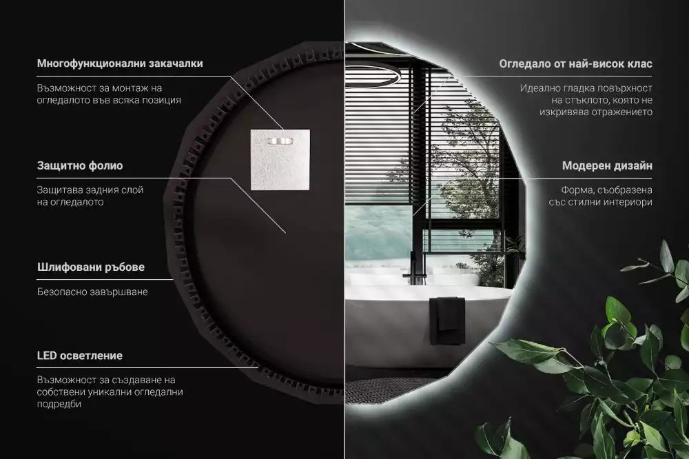 Miroir mural géométrique avec éclairage LED