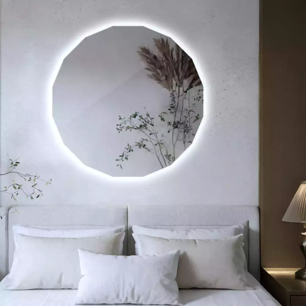 Miroir mural géométrique avec éclairage LED