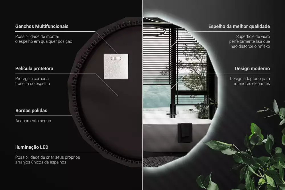 Miroir mural géométrique avec éclairage LED