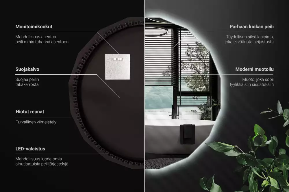 Miroir mural géométrique avec éclairage LED