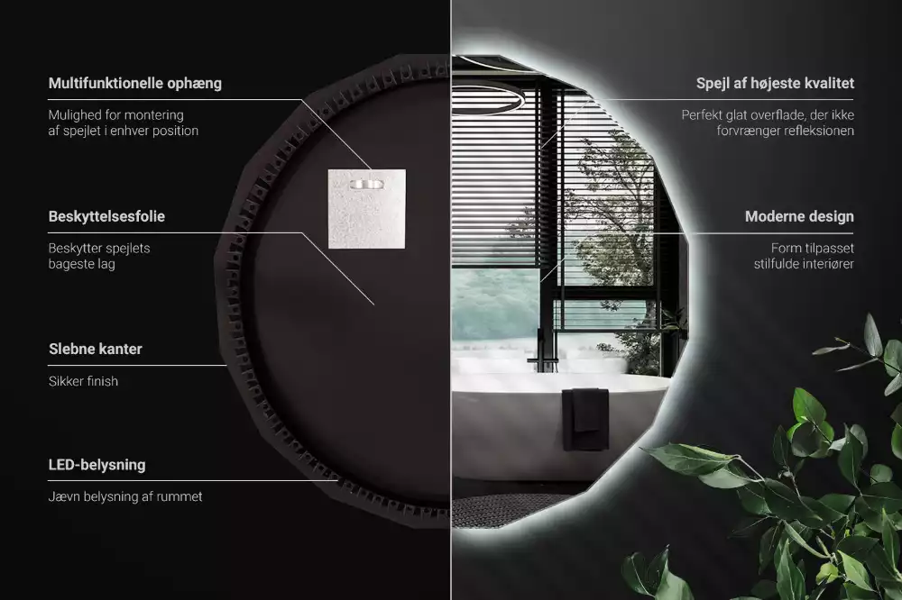 Miroir mural géométrique avec éclairage LED