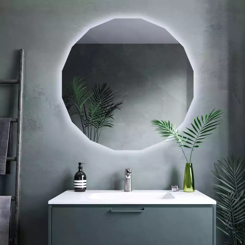 Miroir mural géométrique avec éclairage LED