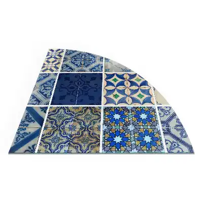 Plaque de sol pour poêle à bois quart de cercle avec motifs de carreaux en verre pour cheminée d'angle