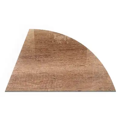 Plaque de sol quart de cercle pour poêle à bois d'angle motif bois naturel