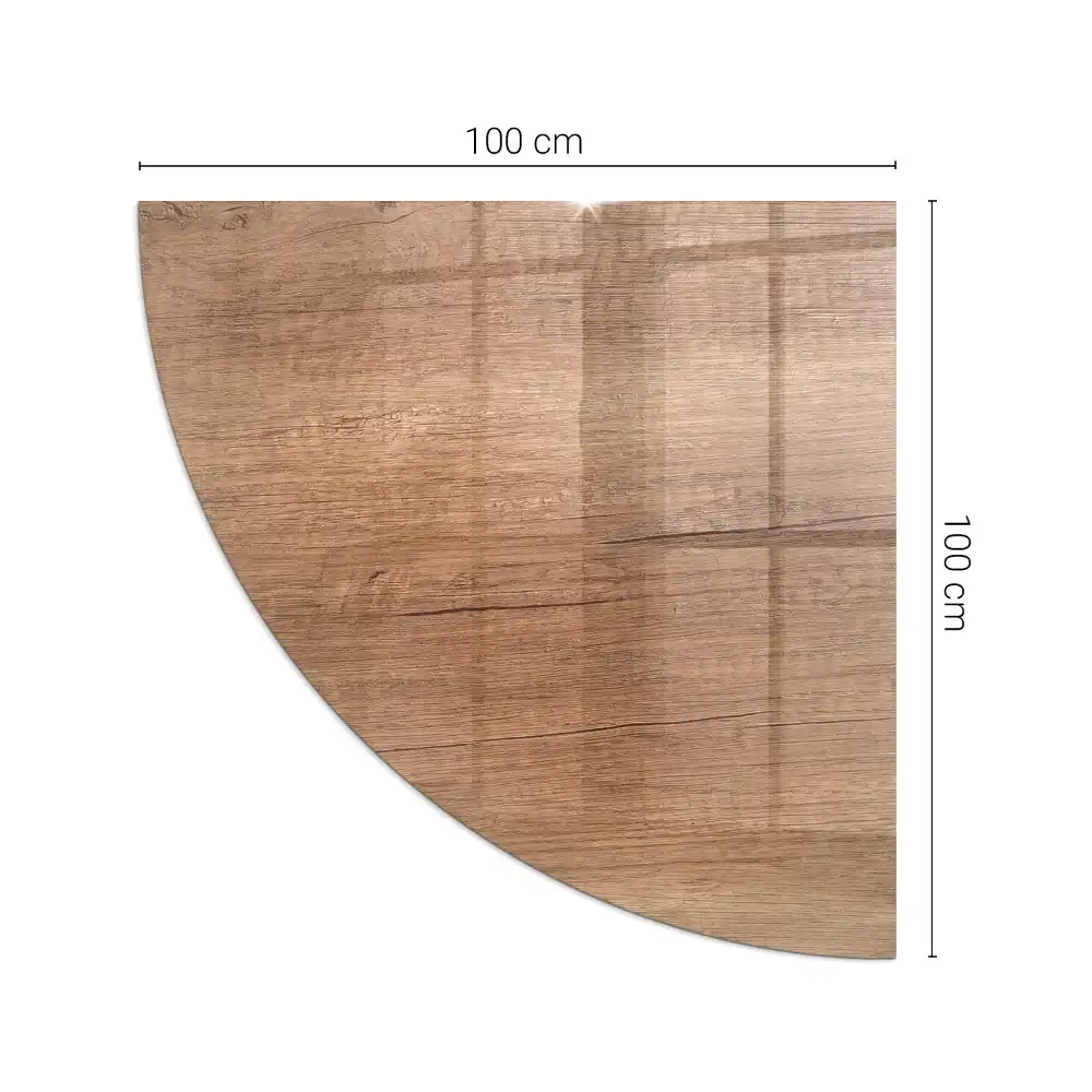 Plaque de sol quart de cercle pour poêle à bois d'angle motif bois naturel
