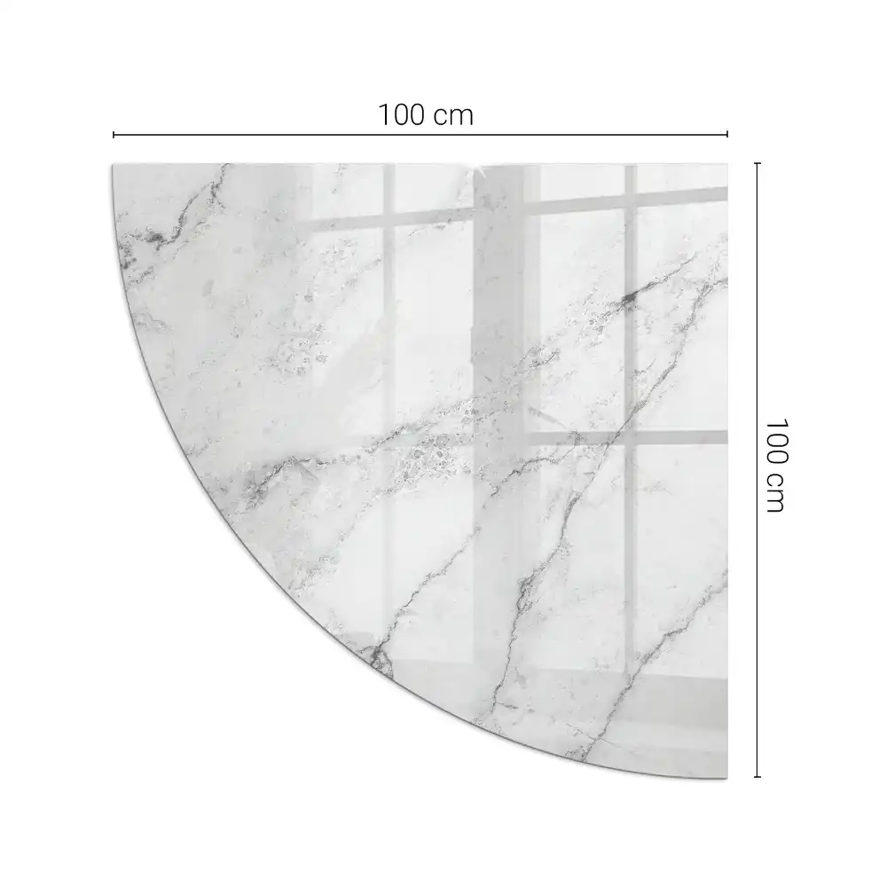 Plaque de sol en verre quart de cercle motif marbré veiné pour poêle