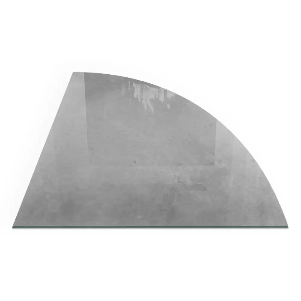 Plaque de protection en verre pour cheminée quart de cercle avec texture effet béton
