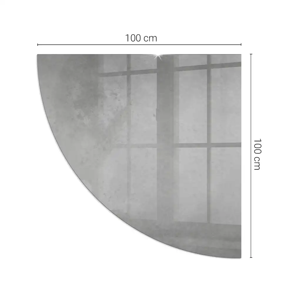 Plaque de protection en verre pour cheminée quart de cercle avec texture effet béton