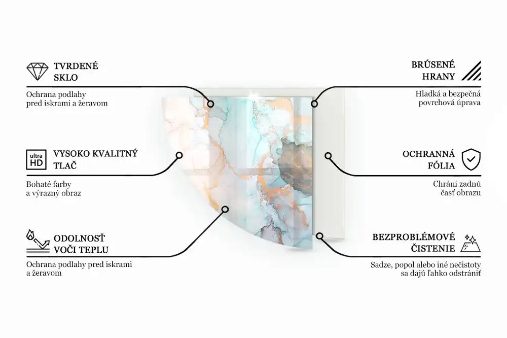 Plaque de protection en verre pour cheminée quart de cercle avec texture effet béton
