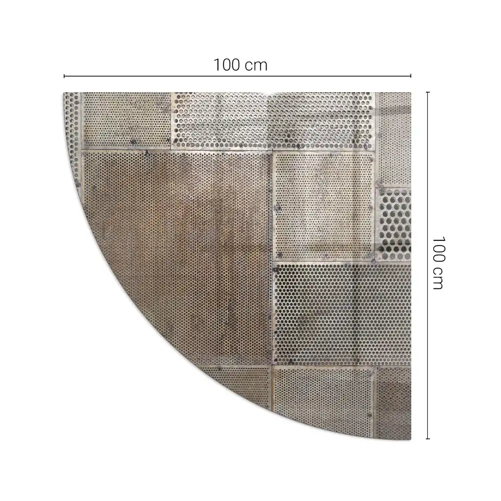 Plaque de protection en verre quart de cercle pour poêle à bois avec motif feuille perforée