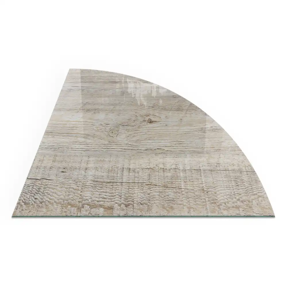 Plaque de sol pour poêle en verre quart de cercle motif bois clair