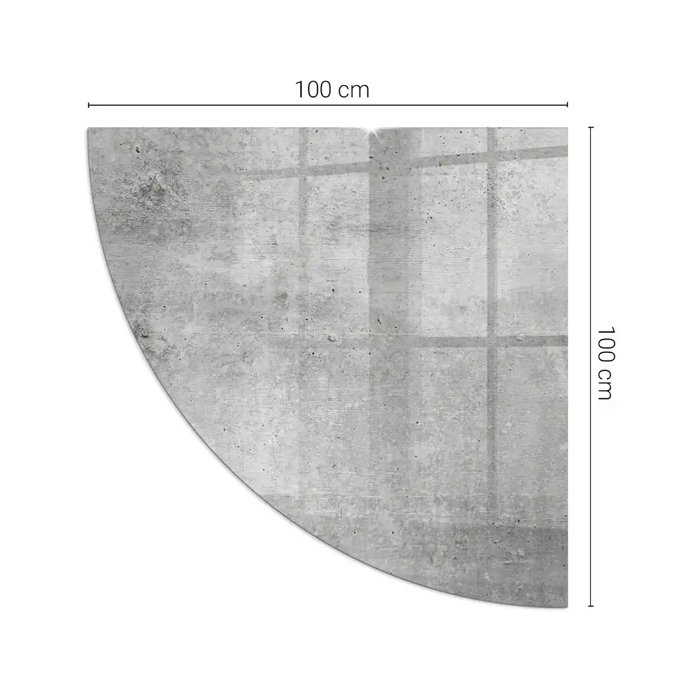 Plaque de sol pour poêle en forme de quart de cercle avec texture béton brut