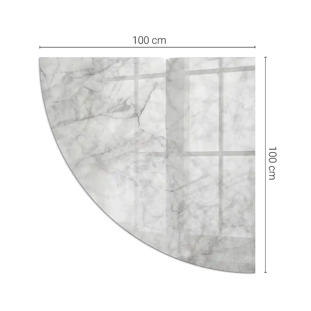 Plaque de protection en verre pour cheminée quart de cercle avec motif effet marbre