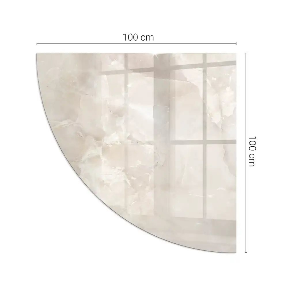 Plaque de protection en verre pour cheminée quart de cercle avec motif marbre naturel