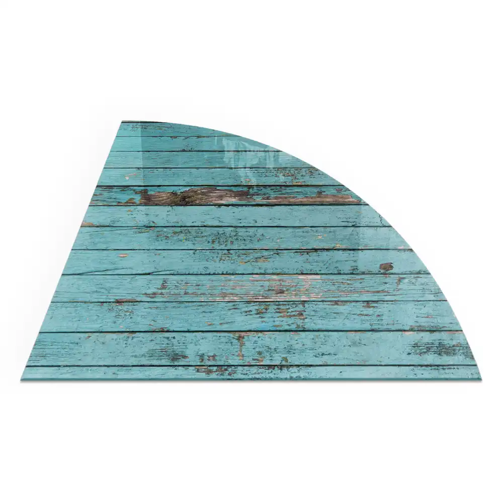 Plaque de protection en verre quart de cercle pour poêle à bois style rustique