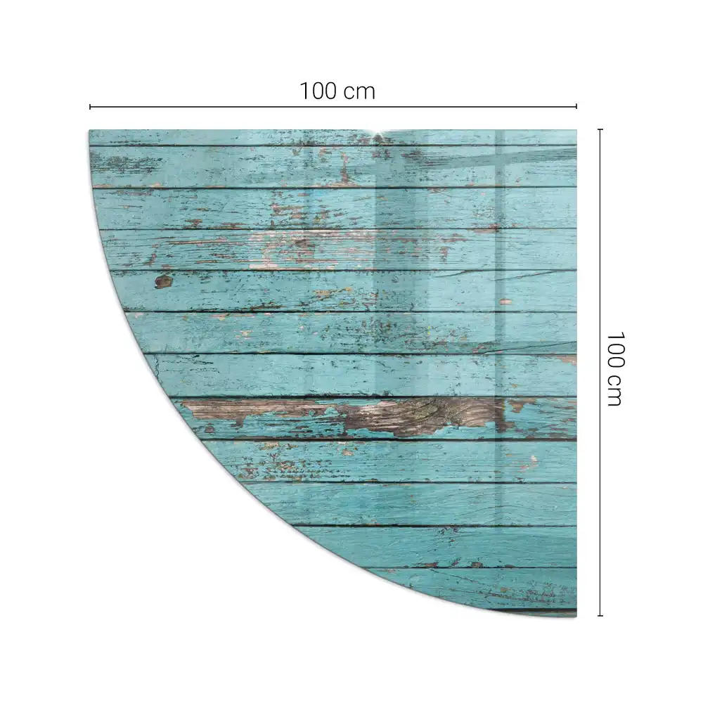 Plaque de protection en verre quart de cercle pour poêle à bois style rustique