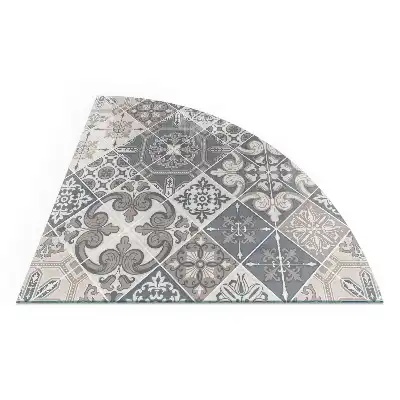 Plaque de protection quart de cercle pour poêle à bois avec motif mosaïque décoratif