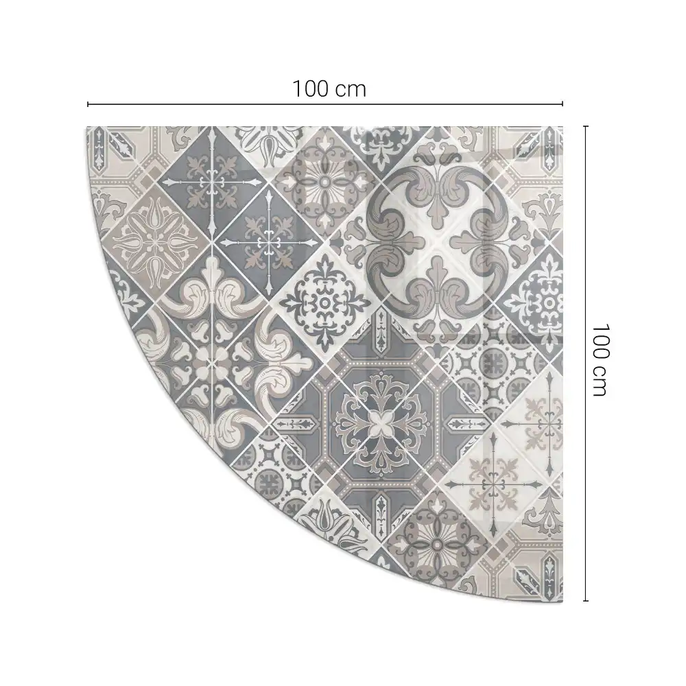 Plaque de protection quart de cercle pour poêle à bois avec motif mosaïque décoratif