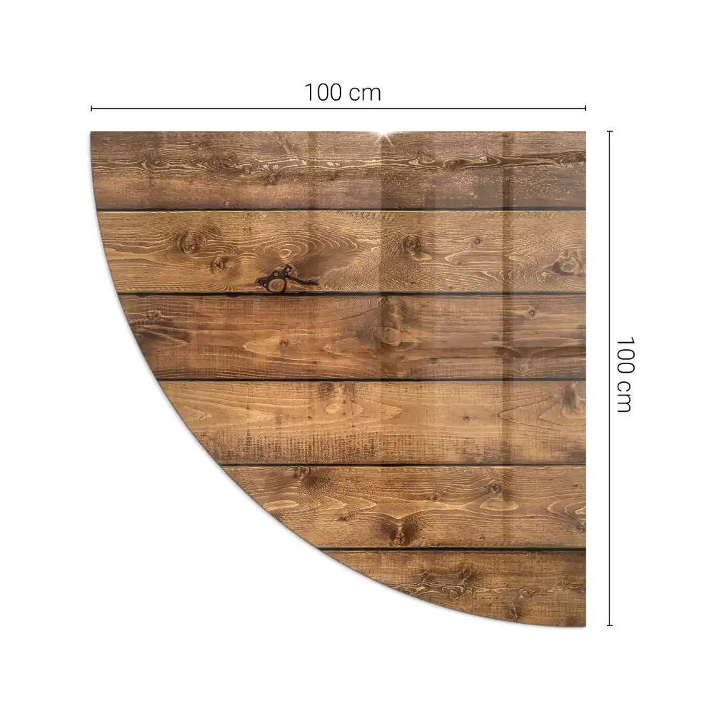 Plaque de sol en verre quart de cercle pour poêle à bois avec effet grain de bois