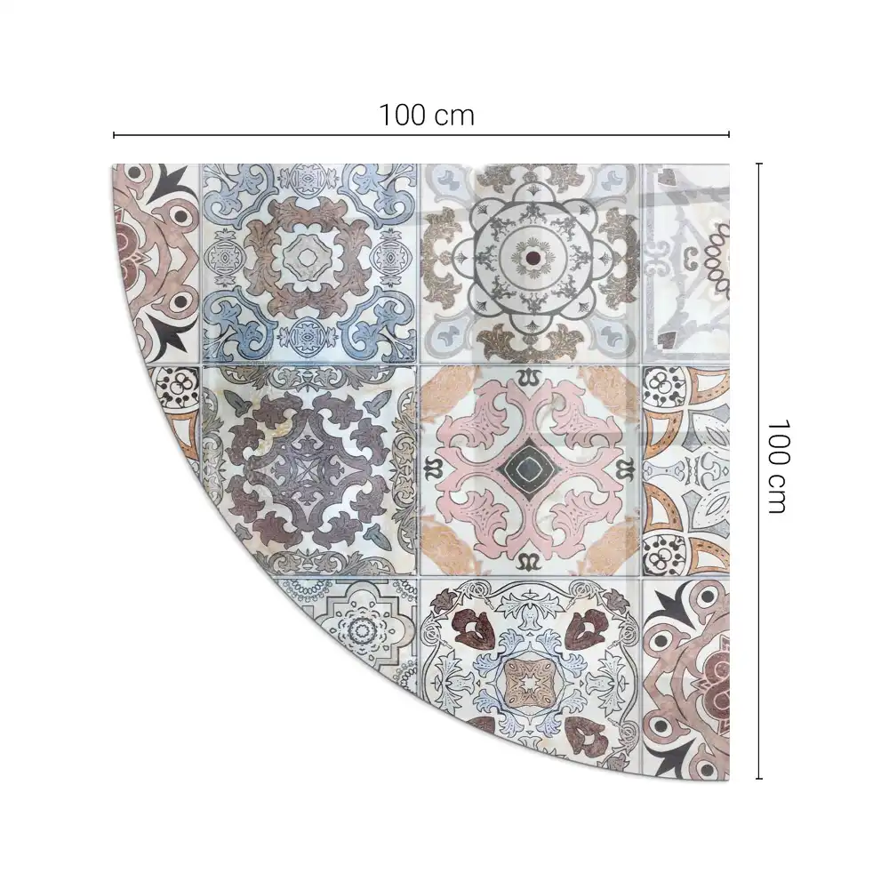 Plaque de sol en verre pour poêle forme quart de cercle avec motifs mosaïque
