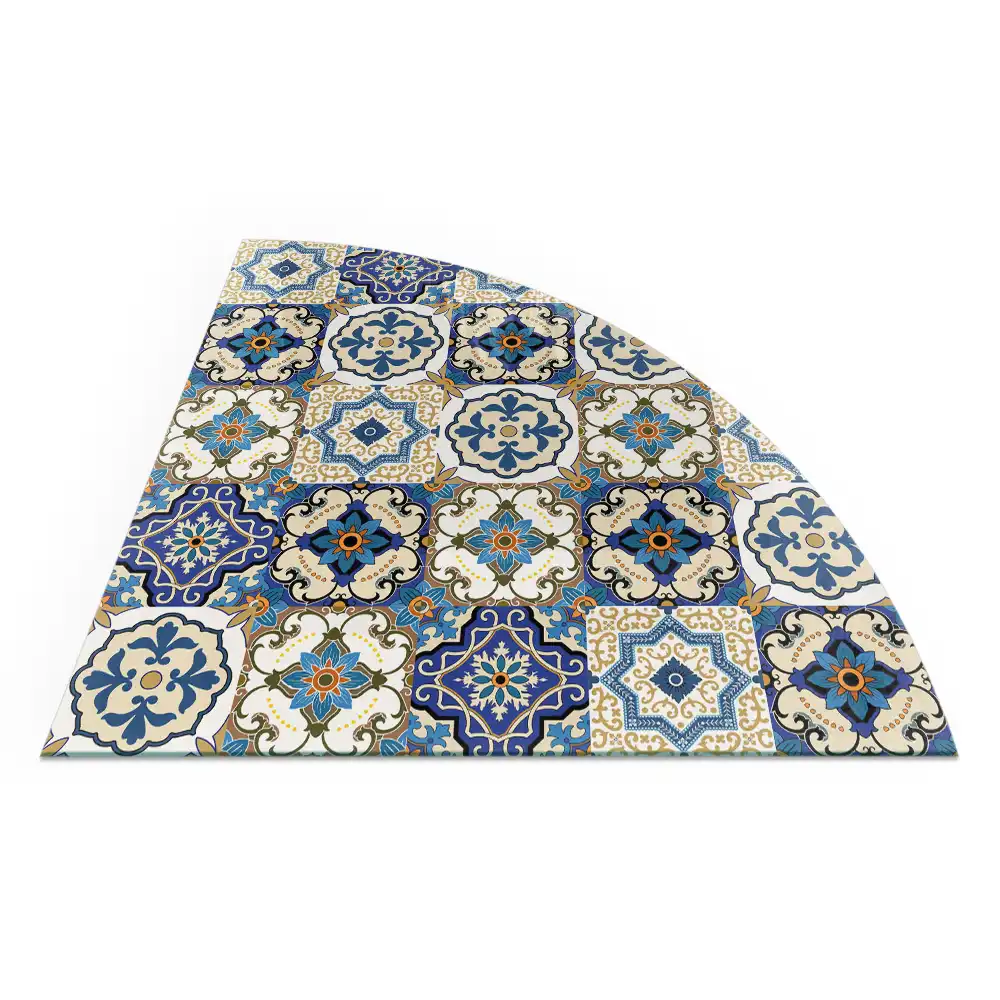 Plaque de protection en verre pour le devant de cheminée quart de cercle avec motif mosaïque à fleurs