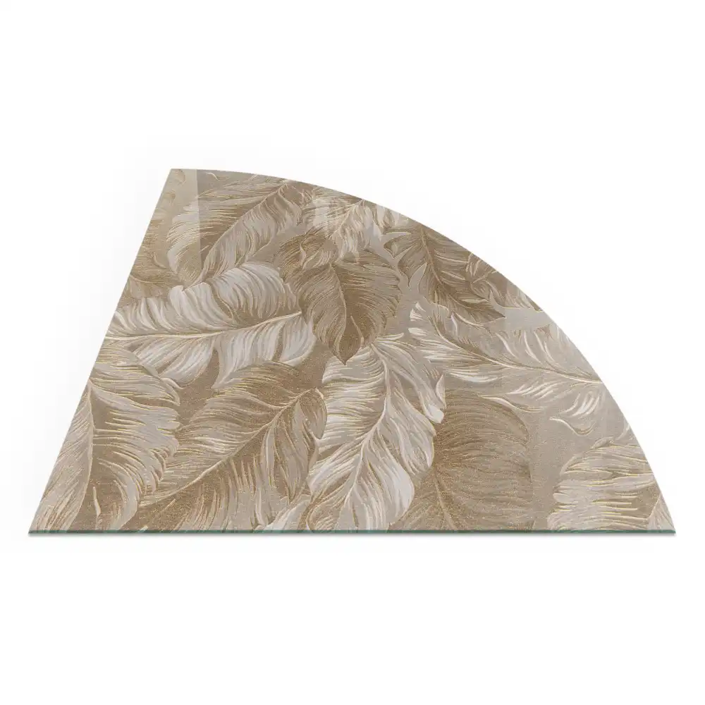 Plaque de sol en verre quart de cercle pour poêle à bois d'angle à motifs feuilles