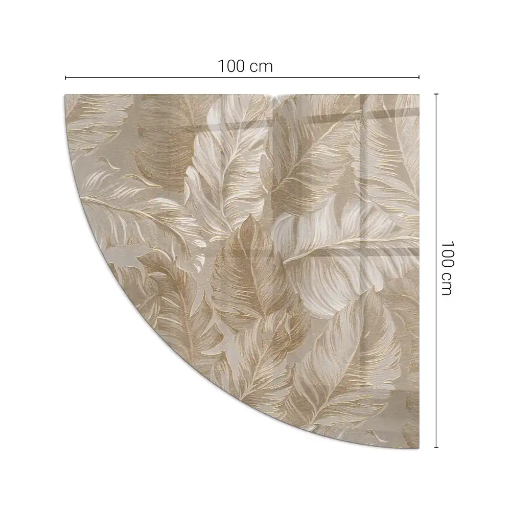 Plaque de sol en verre quart de cercle pour poêle à bois d'angle à motifs feuilles