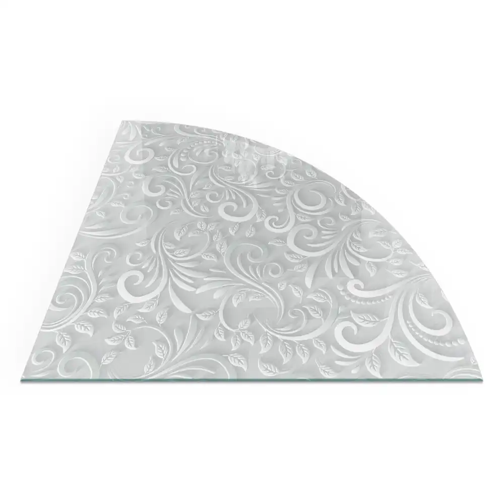 Plaque de sol en verre quart de cercle motif végétal pour poêle