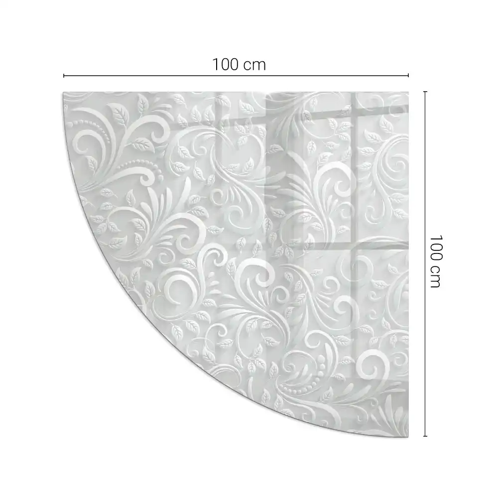 Plaque de sol en verre quart de cercle motif végétal pour poêle