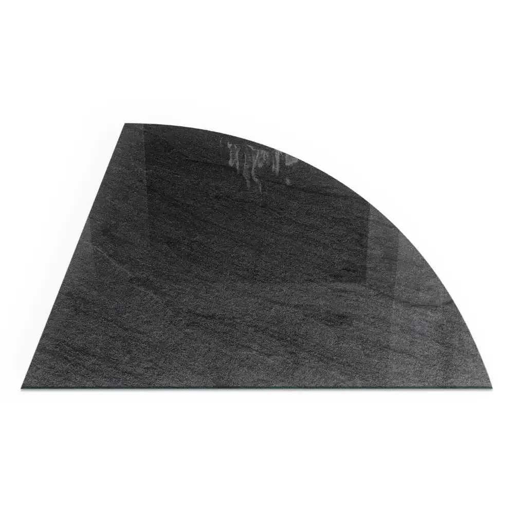 Plaque de protection en verre pour cheminée quart de cercle avec texture imitation pierre pour poêle à bois
