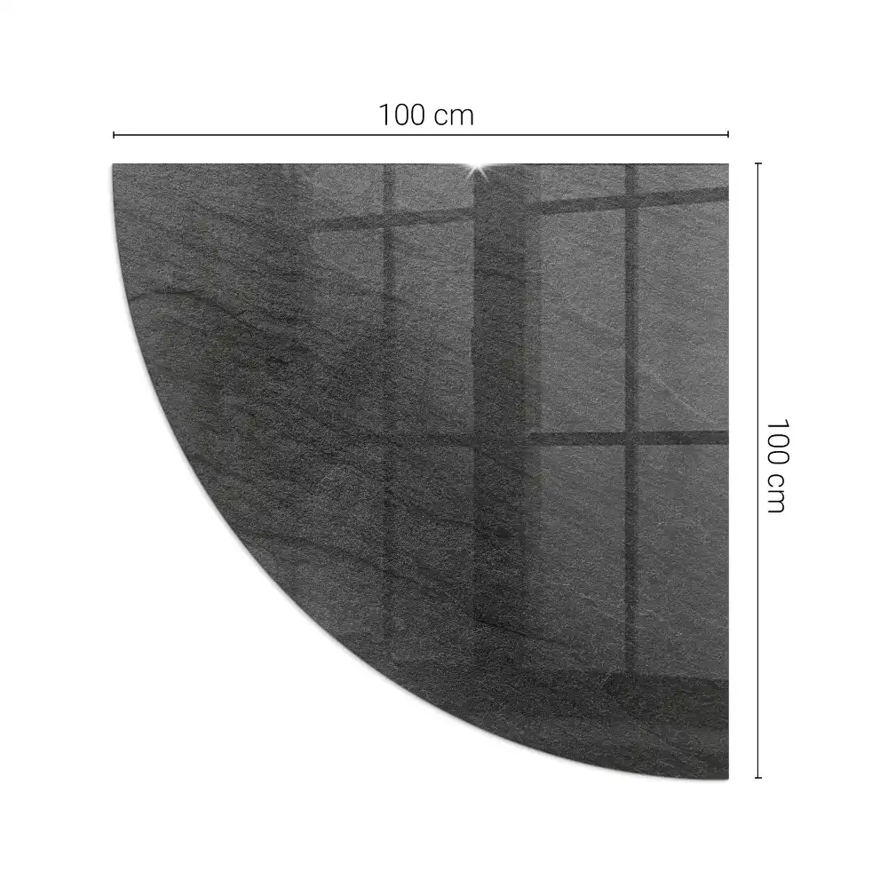 Plaque de protection en verre pour cheminée quart de cercle avec texture imitation pierre pour poêle à bois