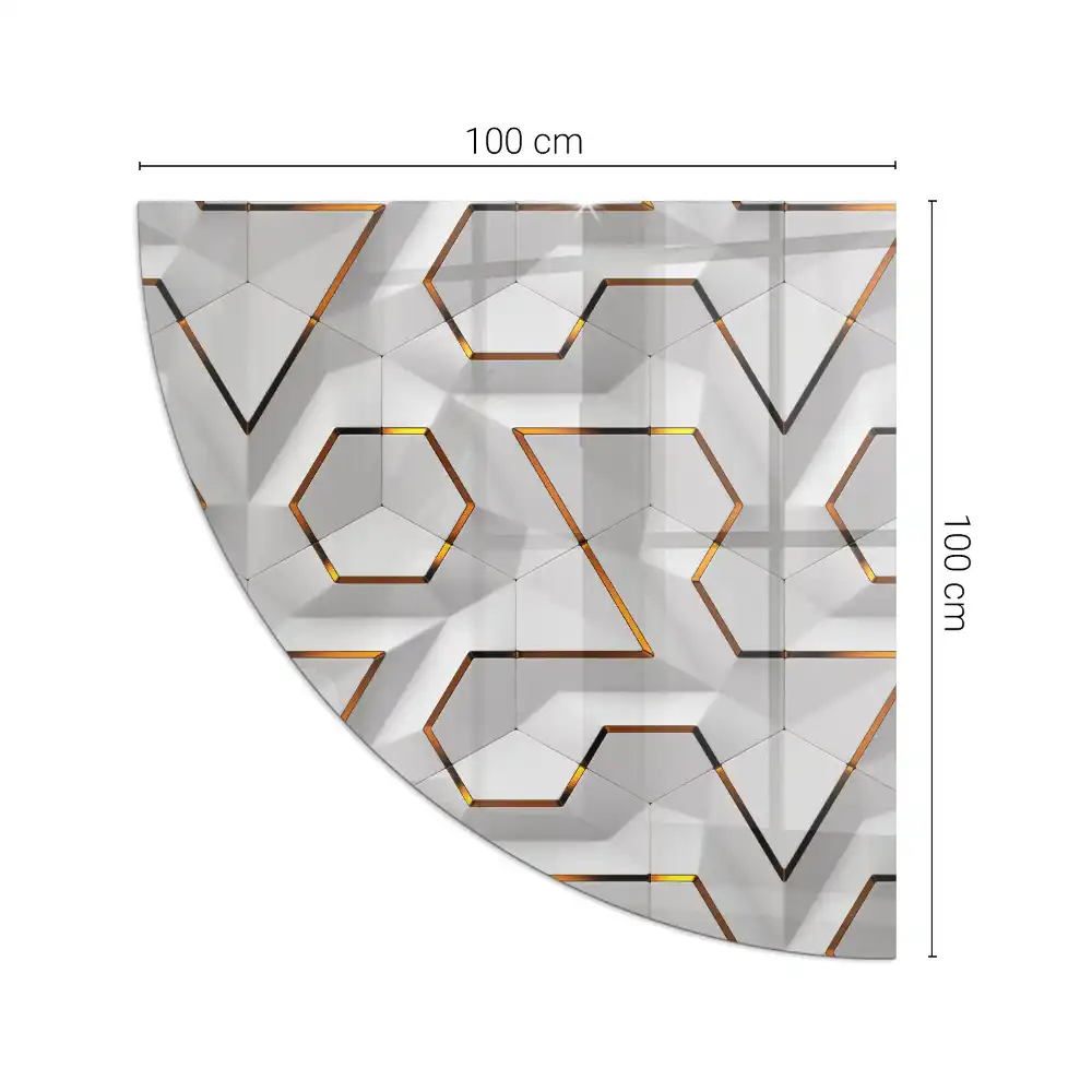Plaque de protection en verre pour cheminée quart de cercle motif géométrique 3D