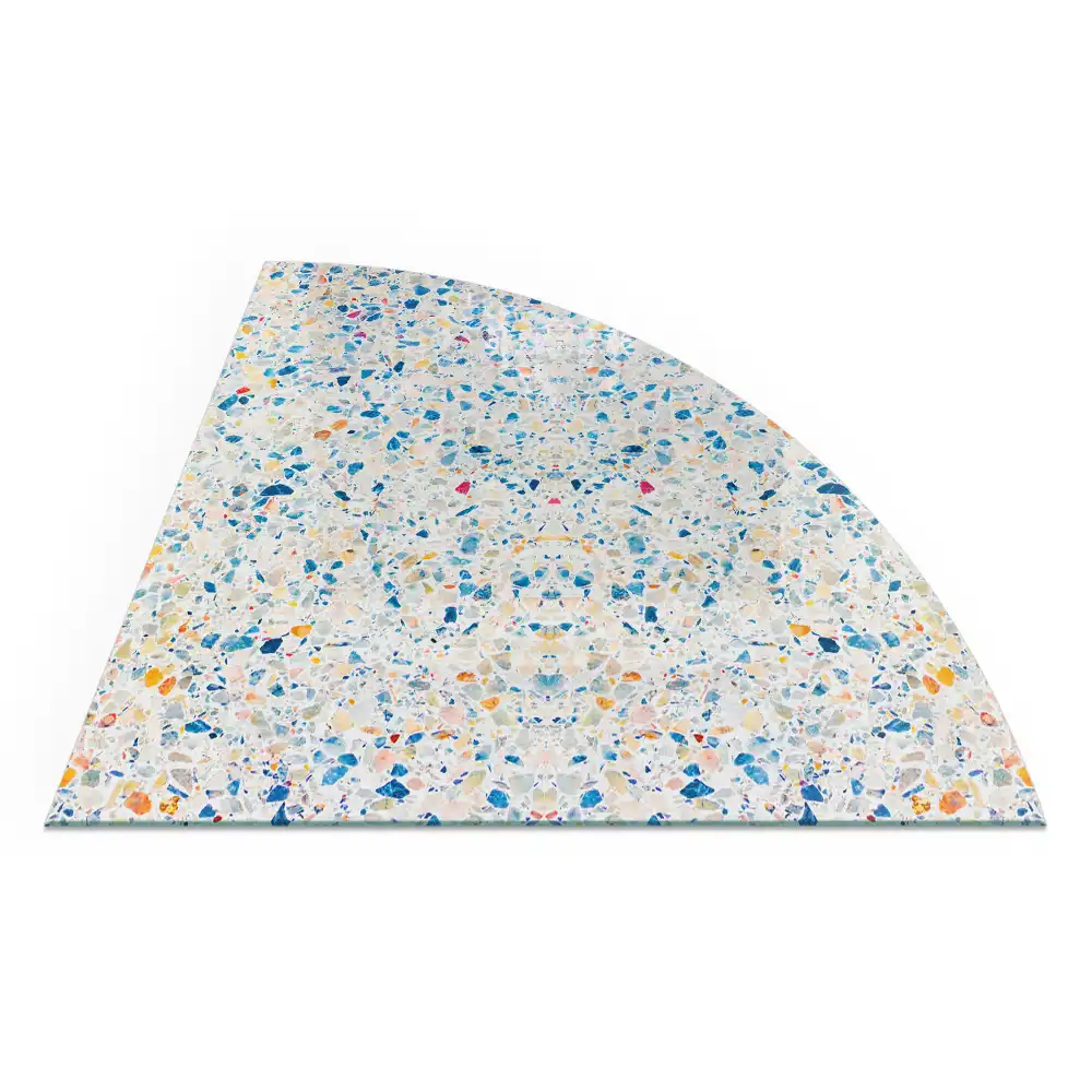 Plaque de protection de sol pour poêle à bois quart de cercle avec motif abstrait pour cheminée d'angle