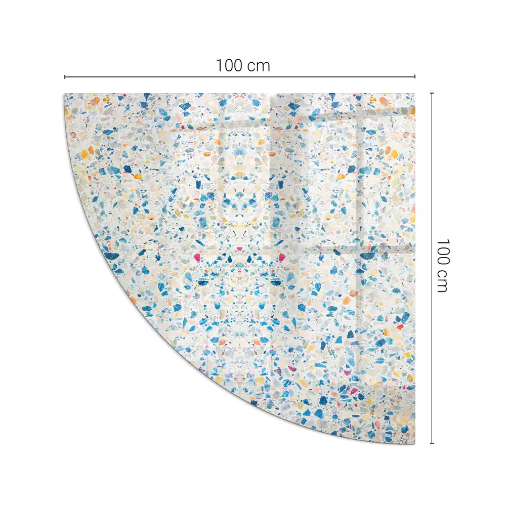 Plaque de protection de sol pour poêle à bois quart de cercle avec motif abstrait pour cheminée d'angle