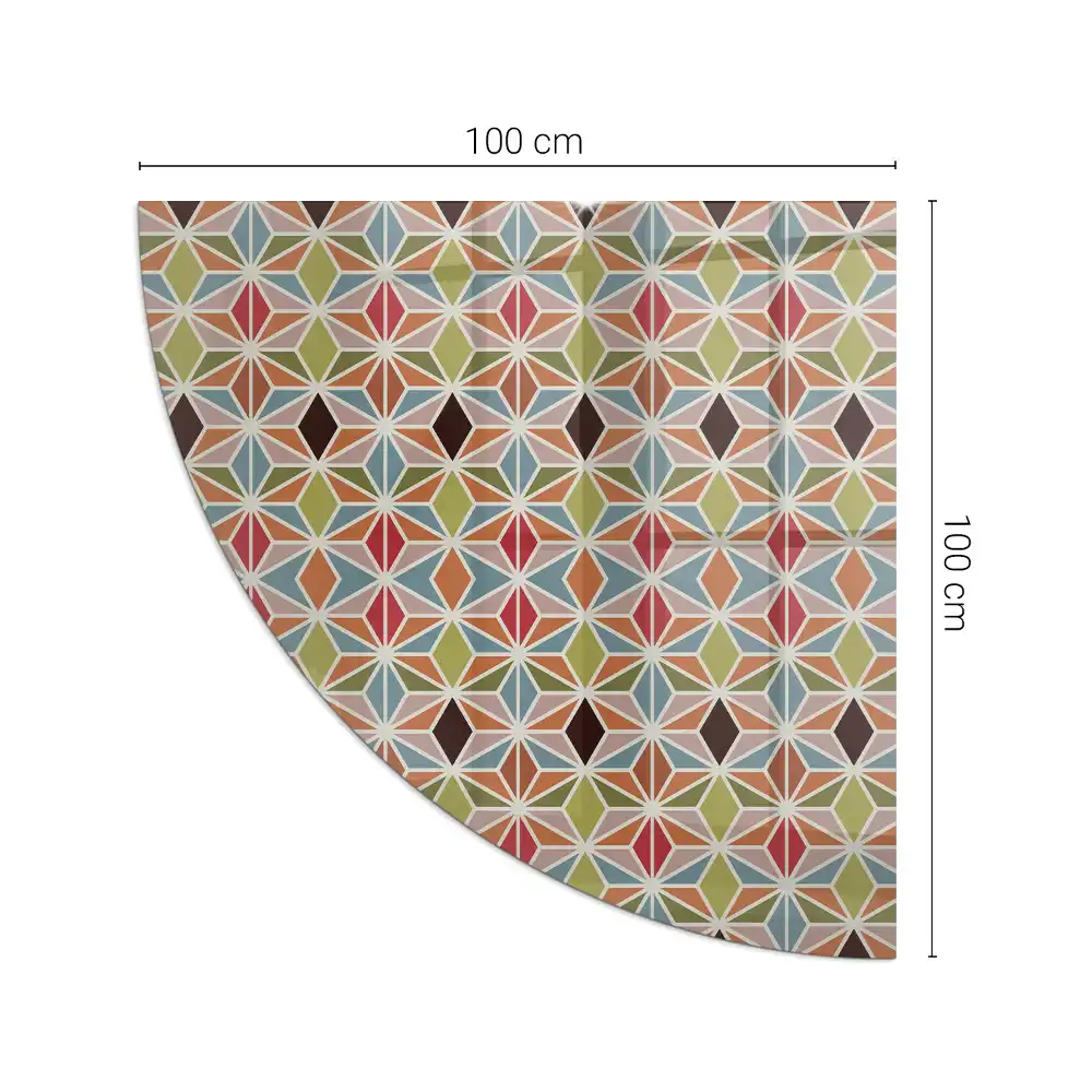 Plaque de sol en verre pour cheminée quart de cercle avec motifs polygonaux pour poêle à bois
