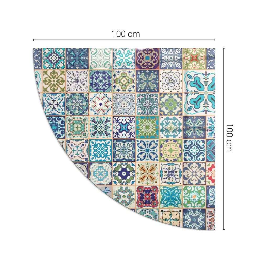 Plaque de sol en verre quart de cercle avec motif mosaïque pour poêle