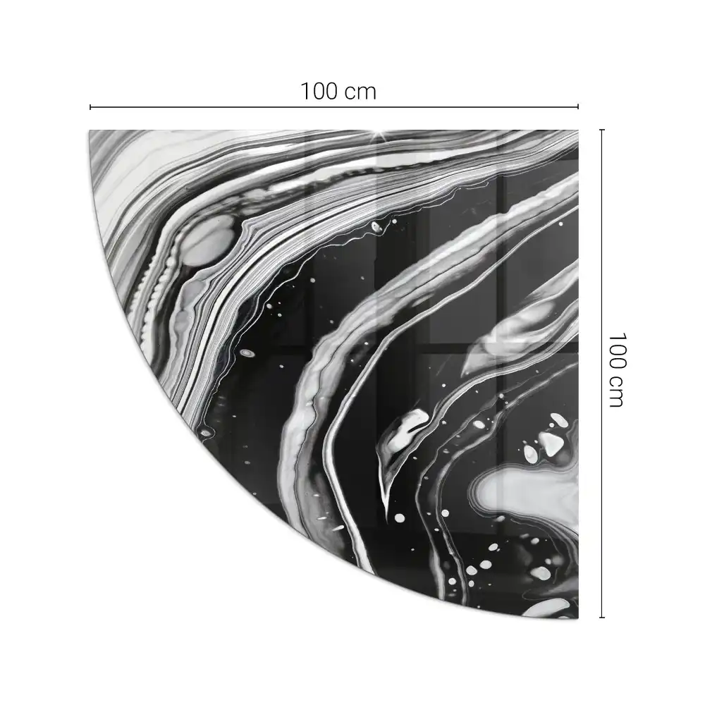 Plaque de protection en verre pour sol de cheminée quart de cercle avec motifs abstraits vagues et lignes pour poêle à bois