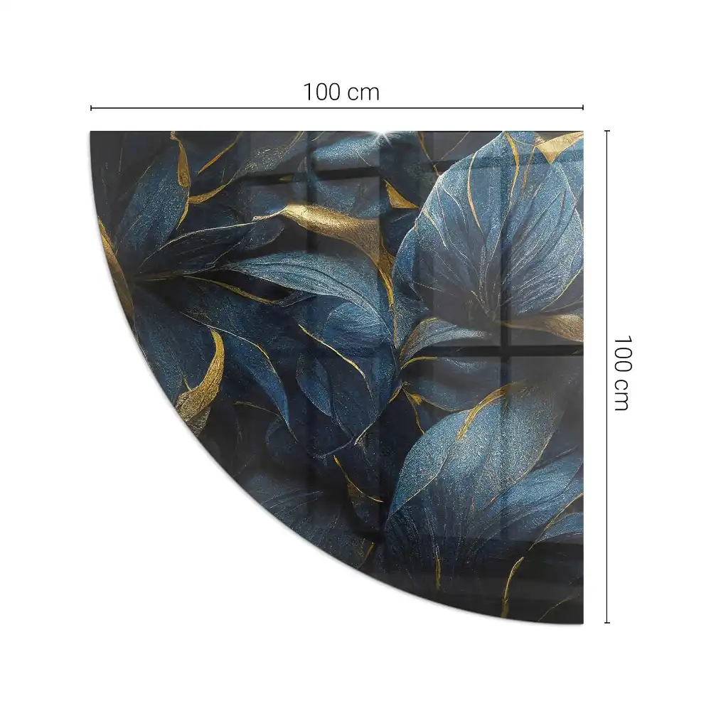 Plaque de protection en verre trempé pour cheminée quart de cercle avec motif feuilles élégantes