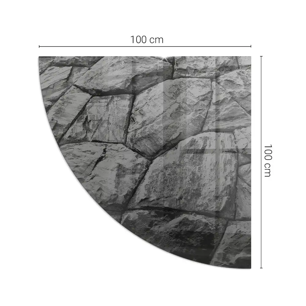 Plaque de protection en verre pour cheminée quart de cercle avec motif pierre naturelle