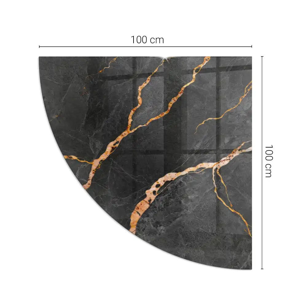 Plaque de sol en verre pour poêle en forme de quart de cercle motif marbre veiné