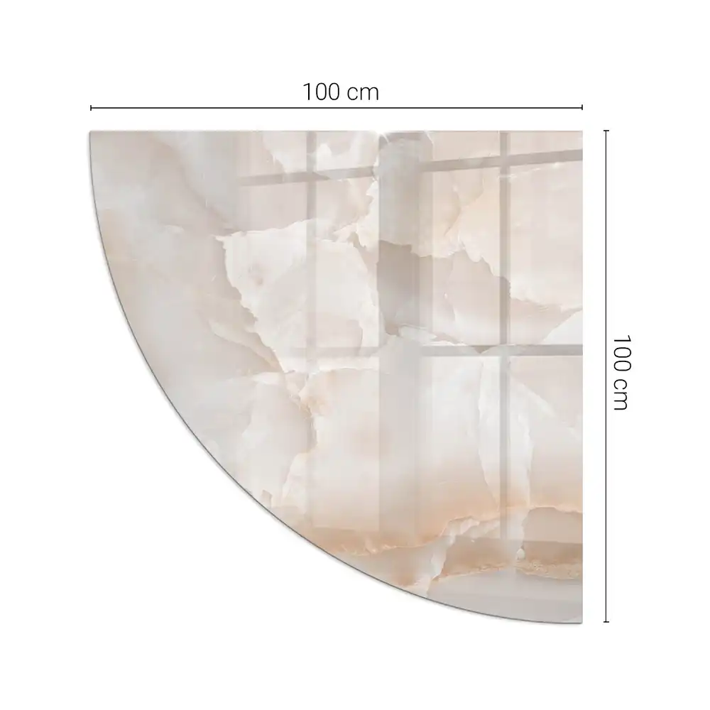 Plaque de protection en verre pour cheminée quart de cercle motif pierre naturelle