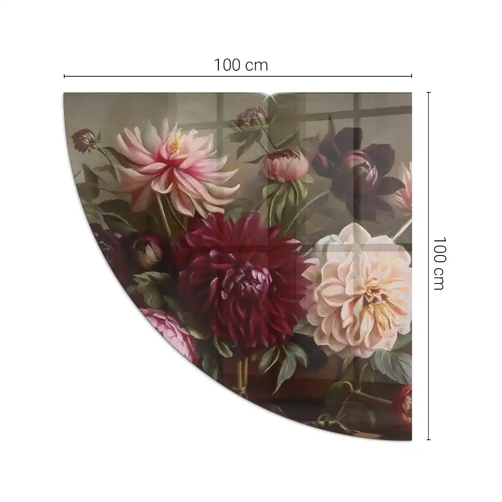 Plaque de sol quart de cercle pour poêle à bois d'angle avec motif bouquet de fleurs