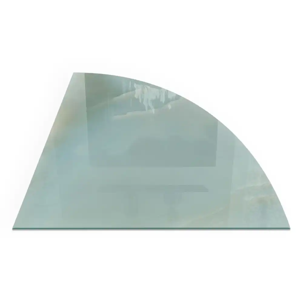 Plaque de protection en verre pour cheminée quart de cercle motif marbré