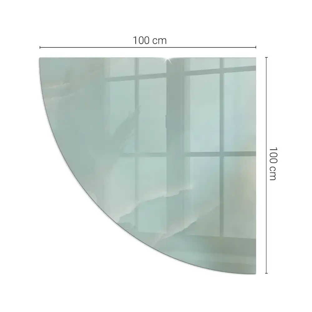 Plaque de protection en verre pour cheminée quart de cercle motif marbré