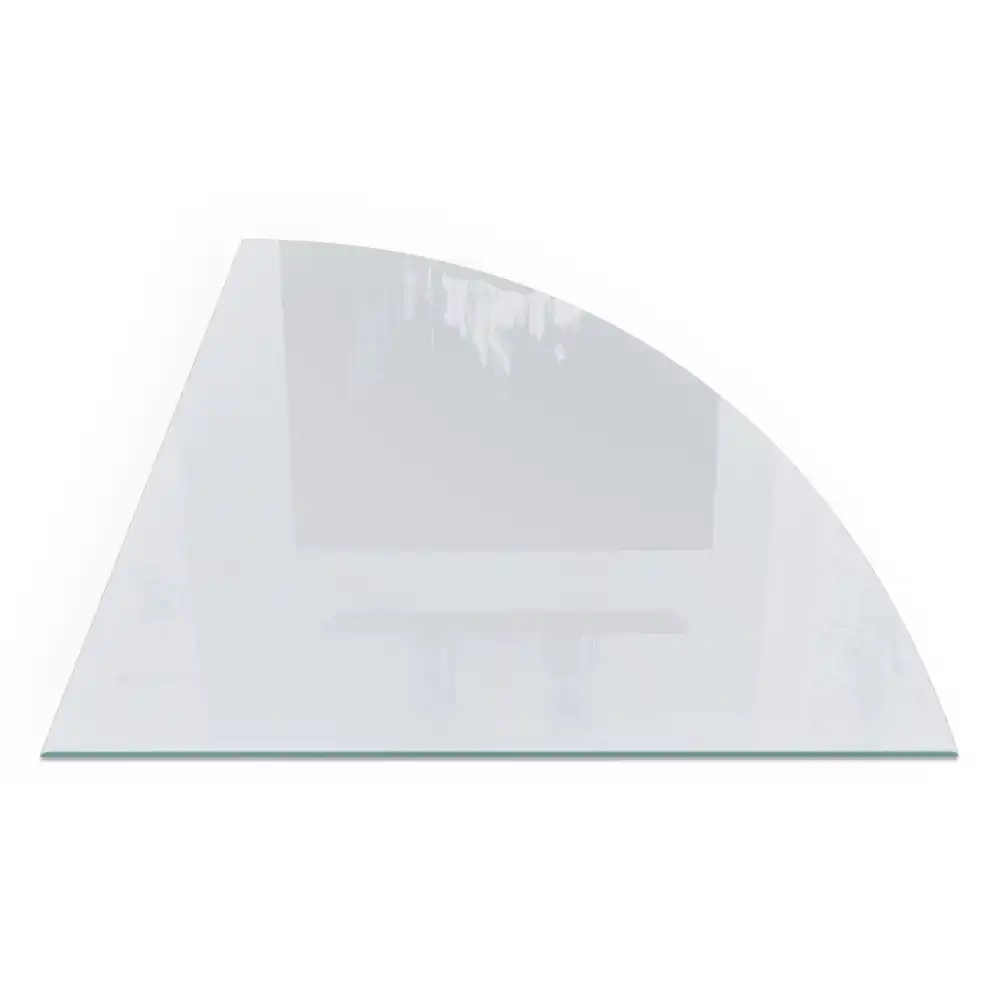 Plaque de protection en verre blanc quart de cercle pour poêle à bois