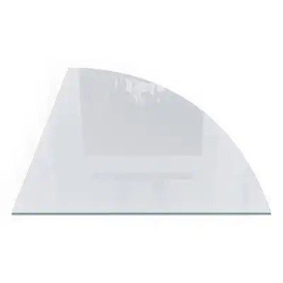 Plaque de protection en verre blanc quart de cercle pour poêle à bois