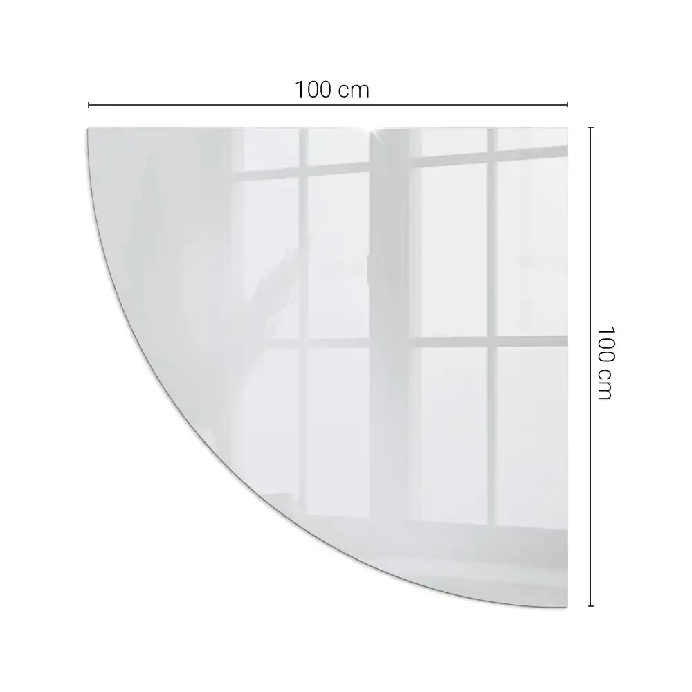 Plaque de protection en verre blanc quart de cercle pour poêle à bois