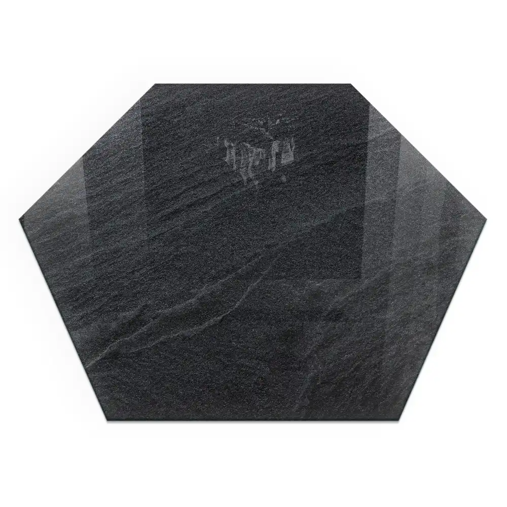 Plaque de sol hexagonale en verre trempé effet pierre naturelle pour poêle